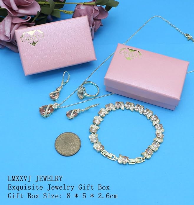 LMXXVJ Jewelry Set for Women,Teardrop Cubic Zirconia Necklace Earrings Adjustable Ring Bracelet Jewelry Set Formal Jewelry Gift