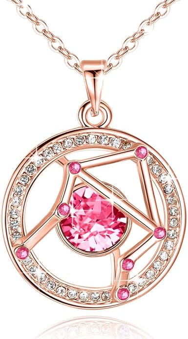 Leafael "Superstar Zodiac Constellation Pendant Necklace Made with Premium Crystal Horoscope Jewelry, Gold or Rose Gold Plated, 18"+ 2"