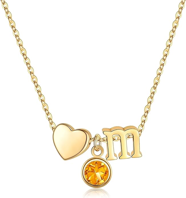Ursilver Initial Birthstone Necklace for Women - Heart Initial Birthstone Pendant Necklace Personalized Gifts Birthday Gifts for Women