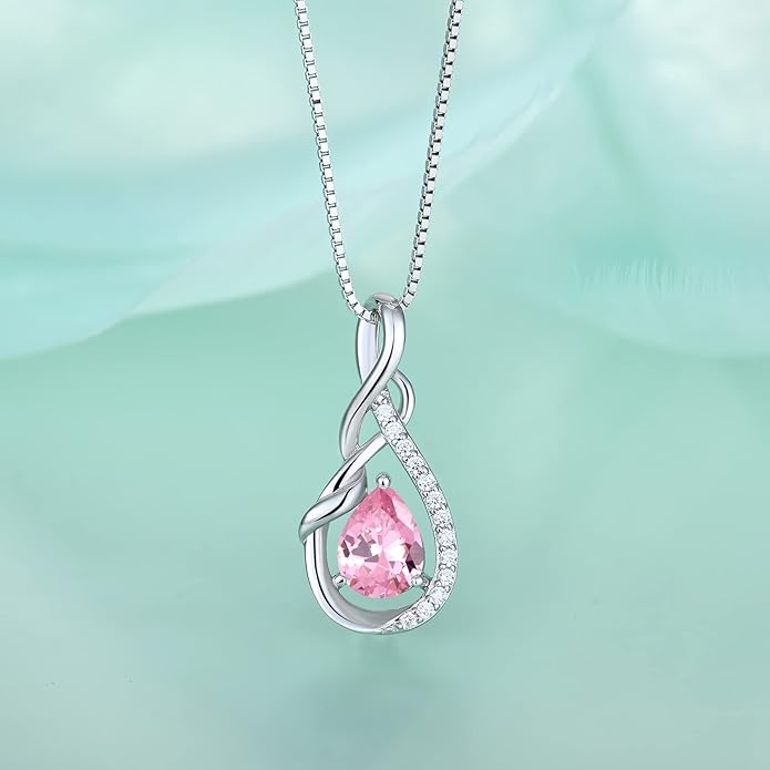 STARCHENIE 925 Sterling Silver Necklace Dangle Earrings for Women Infinity Twisted Teardrop Pendant October Birthstone Created Pink Tourmaline Jewelry Set