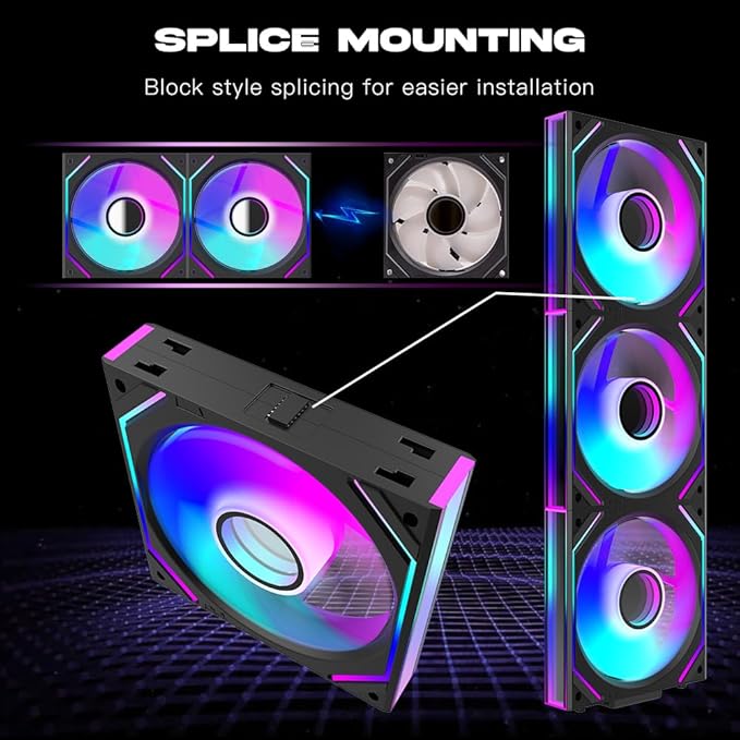 Jungle Leopard Interstellar V2 120mm Case Fan Infinity Mirror Module Daisy-Chain ARGB Fan Triple Pack with Controller Suitable for Computer Case & 360mm AIO Cooler(Black-3pack)