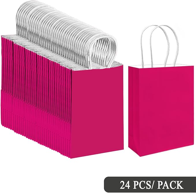 qiqee 30PCS Medium Gift Bag with Handles Bulk 11"x5"x8" Gift Bags Rose Pink Bags Multiple Uses (Medium Size)
