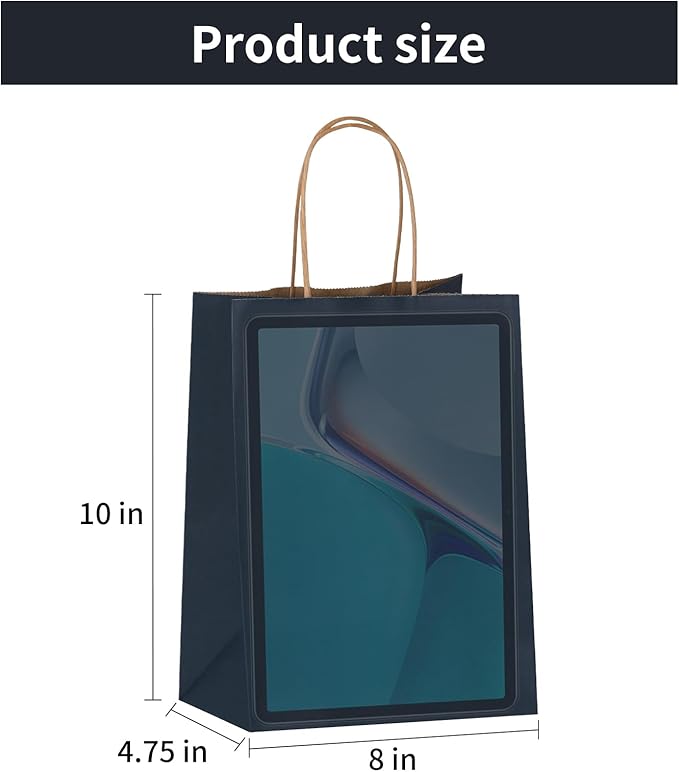 Joybe 50 Pack 8x4.75x10 Inch Medium Navy Blue Kraft Paper Bags with Handles Bulk, Craft Paper Gift Bags for Party Favors Grocery Retail Shopping Business Goody Merchandise Take Out Blank Sacks (50pcs)