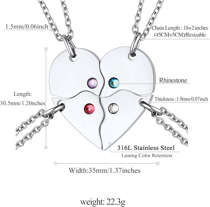 FindChic Personalized Matching BFF Necklace for 2/3/4/5/6 Puzzle Name Heart Pendant Stainless Steel Couple Necklace Set Customized Necklaces for Teen Girls