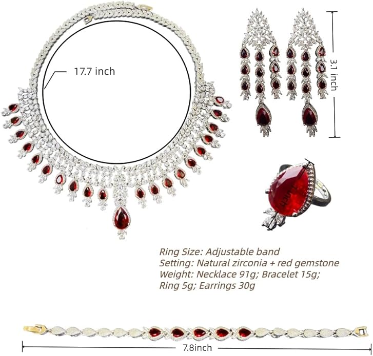 Rhinestone Wedding Bridal Jewelry Set Women's Prom-Style Necklace, Earrings, Bracelet, Ring Bridesmaid Gift Pairs with Evening Gown