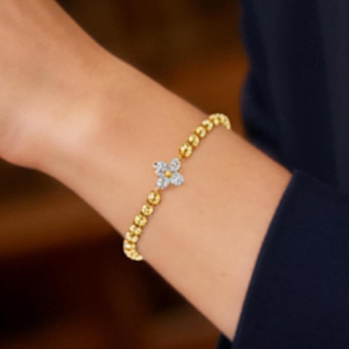 HZDK Gold Bracelets for Women - 14K Gold Plated Beaded Bracelets for Women Gold Jewelry Stackable Charm Bracelet Dainty Stretch Bead Bracelet Christmas Gifts for Her