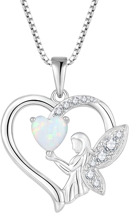 Guardian Angel Necklace 925 Sterling Silver Heart Angel Wings Pendant Birthstone Jewelry for Women