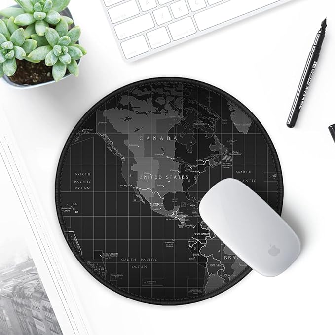 ITNRSIIET Round Mouse Pad with Stitched Edge Premium-Textured Waterproof Non-Slip Rubber Base Desktop Protection Mat Diameter 8.7 inches, Map