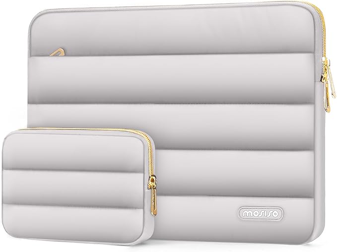 MOSISO 15-15.6 inch Laptop Case, 16 inch Puffy Laptop Sleeve Compatible with MacBook Pro 16, HP Dell ASUS Acer Toshiba Lenovo Notebook Computer, Polyester Horizontal Bag with Small Case, Gray