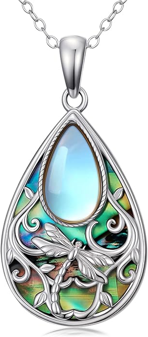 Black Onyx Necklace 925 Sterling Silver Flower Insect Pendant Teardrop Onyx Jewelry Valentines Day Birthday Gifts for Women