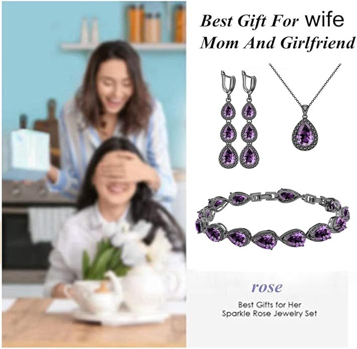 LMXXVJ Necklace Long Earrings Bracelet Set, White Gold Plated Created Blue Sapphire Jewelry Set Wedding Party Gift Jewelry for Women Bridal Bridesmaid