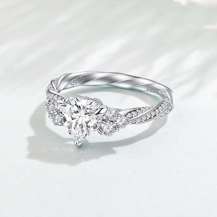 Elspeth 925 Sterling Silver Heart Engagement Ring for Women Heart Cut Cubic Zirconia Promise Ring Size 4-10