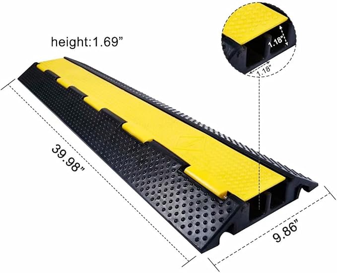 Rubber Cable Ramp Cord Cover Cable Protector Ramps Wire Hose Protective 2 Channel 22000Lbs Load Capacity Traffic Speed Bump for Asphalt Concrete Gravel Driveway Indoor Outdoor, 1 Pack