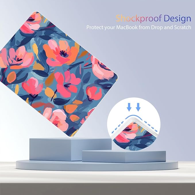 Teryeefi Compatible with M1 MacBook Air 13 inch Case 2021 2020 2019 2018 Release A2337 A2179 A1932 with Touch ID, Protective Plastic Hard Shell Case + Keyboard Cover - W-Abstract Pink Flower