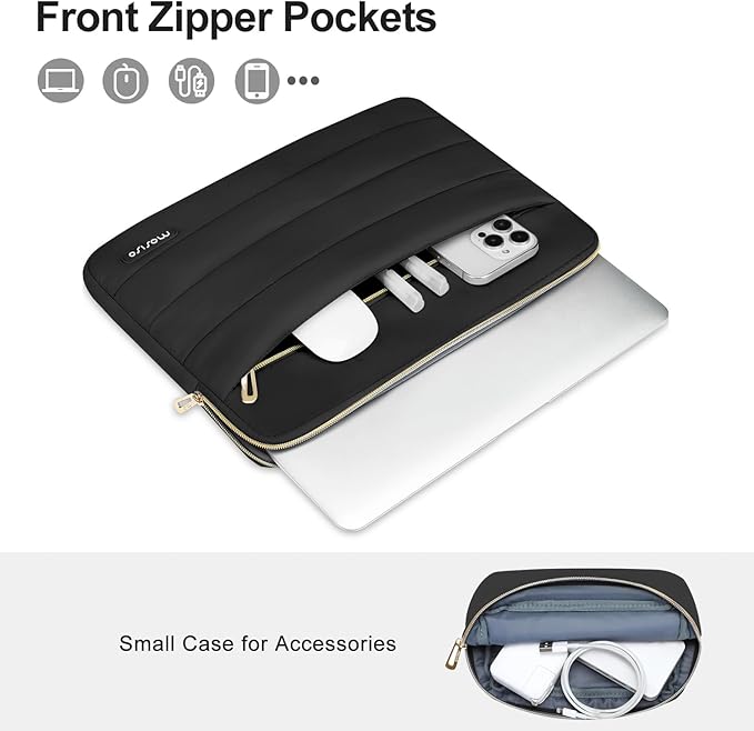 MOSISO 15-15.6 inch Laptop Case, 16 inch Puffy Laptop Sleeve Compatible with MacBook Pro 16, HP Dell ASUS Acer Toshiba Lenovo Notebook Computer, Polyester Horizontal Bag with Small Case, Black