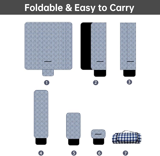 WIN&YING Waterproof Picnic Blanket, 3-Layer 80'' x 80'' Extra Large Picnic Blankets, Outdoor Blanket Foldable and Washable for Beach, Camping, Park, Grass