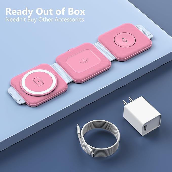 Travel Charger for Samsung Multi Devices, Foldable 3 in 1 Wireless Charging Station Fast Charging Stand/Pad Compatible for Samsung Galaxy S25/S24/S23/S22/S21/Note20 Galaxy Watch8/7/6/5/4/Galaxy Buds4