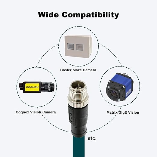 Alvin's Cables M12 8 Pin Male to RJ45 Shielded Ethernet Cable M12 X Coded 8 Position Cat6a Cable for Cognex Industrial Camera 9.8ft/3M