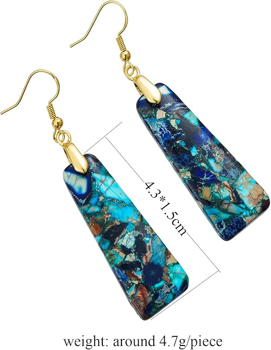 Boho Women Natural Stone Earrings Unique Healing Imperial Jasper Gemstone Energy Hypoallergenic Lightweight Dangle Drop Earrings Multiple Styles Earrings Jewelry for Birthday Party Gift