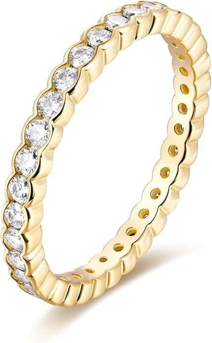 D Color VVS1 Clarity Moissanite Hand Setting Eternity Rings for Women, Solid 925 Sterling Silver Rhodium Finish, Stackable Ring, Wedding Birthday Valentines Anniversary Mothers Day Ideal Gift for Her