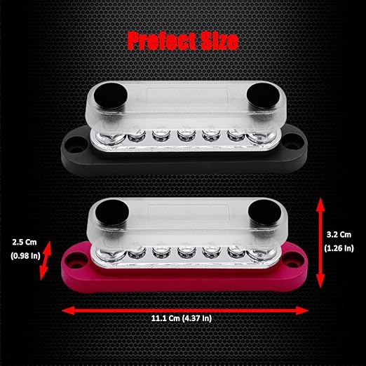 2 x M6 (1/4") Power Distribution Block Bus Bar 12V with 5 x M4 (#8) Screws, Ampper 4.3" 150A Marine BusBar Battery Distribution Block W/Cover for Car Boat Solar (Red & Black)