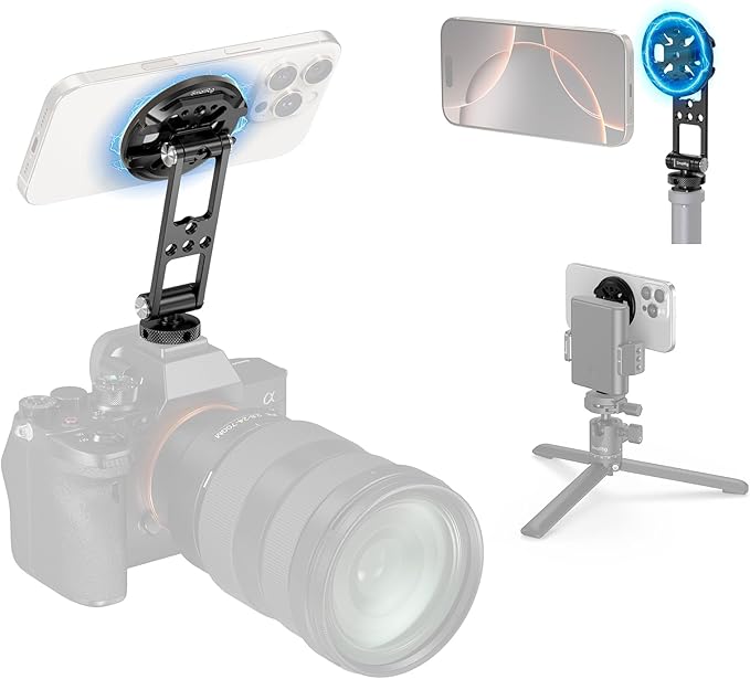 SMALLRIG Magnetic Metal Phone Mount with Cold Shoe Mount, Adjustable Rotatable Phone Tripod Holder Adapter for iPhone 17/16/15, Camera Monitoring, Tripods, Stabilizers - 5156
