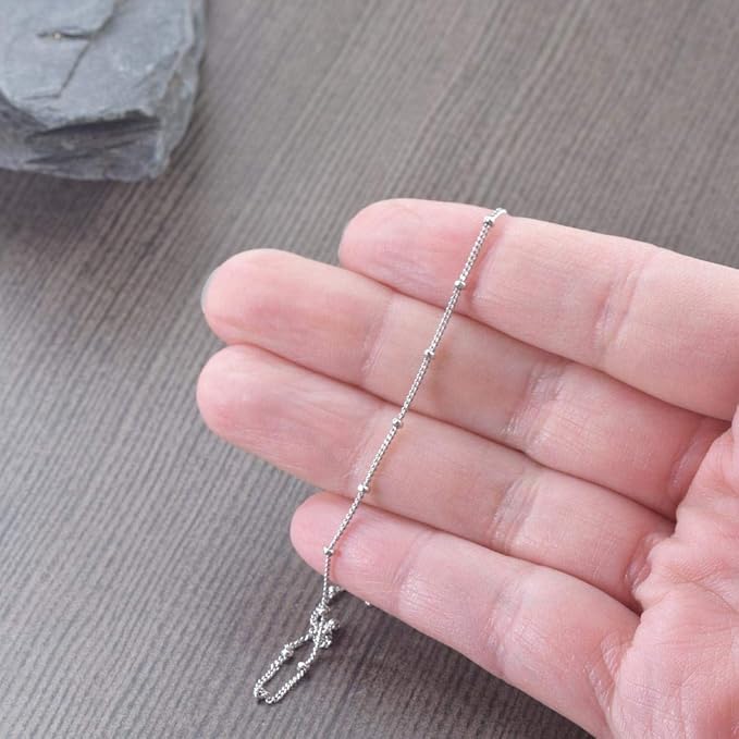 Wholesale 12PCS Silver Plated Brass Curb Chain Satellite Beaded Chains Bulk for Jewelry Making (30 Inch(1.5mm))