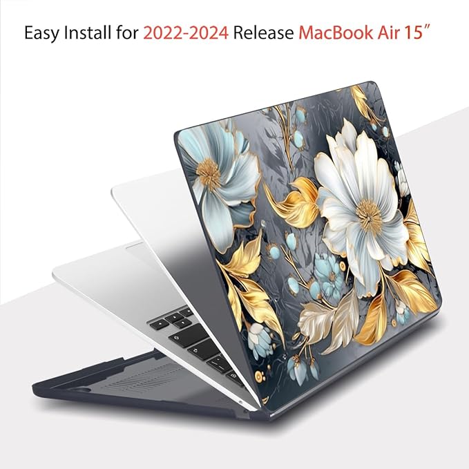 Teryeefi Compatible with M3 M4 MacBook Air 15 inch Case 2025 2024 2023 Release A3241 A3114 A2941, Hard Shell Cover & Keyboard Cover & Screen Protector & OTG Adapter - W-Modern Abstract Art