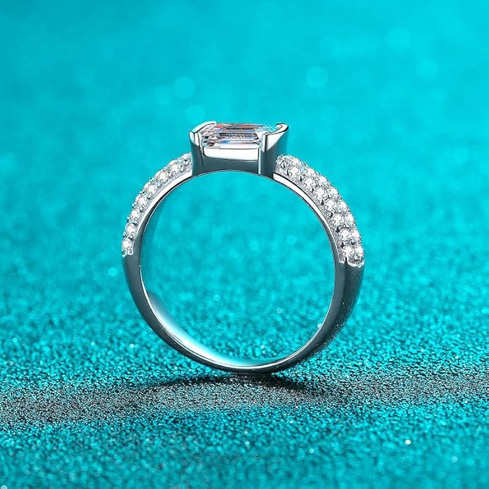 14K Gold Over S925 Silver Womens Promise Rings | Radiant Emerald Cut 1 Carat Diamond Engagement Ring| D-color Ideal Cut VVS1 Clarity | Everyday Chic Jewelry