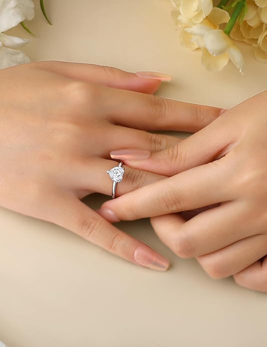 Elspeth 925 Sterling Silver Heart Engagement Ring for Women Heart Cut Cubic Zirconia Promise Ring Size 4-10