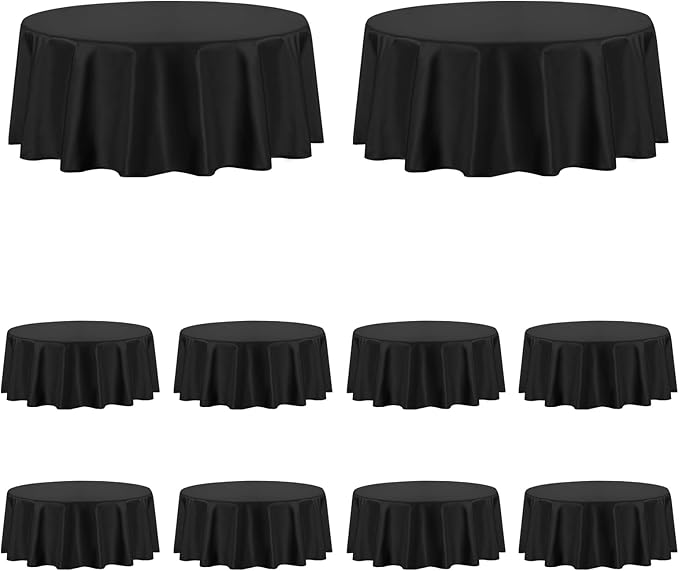 PureFit 10 Pack Round Black Table Cloths 90 Inch for Round Tables, Stain and Wrinkle Resistant Table Linens for Home Use, Wedding, Party, Banquet and Camping