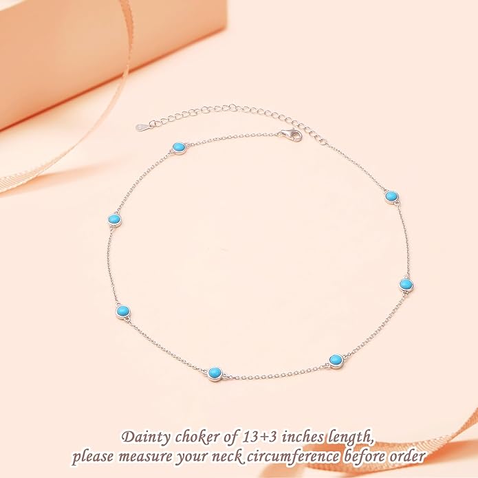 FLYOW S925 Sterling Silver Dainty Butterfly/Moonstone/Turquoise/Agate/Circle Choker Necklace Short Dainty Layered Pendant Necklace Jewelry for Women Girls