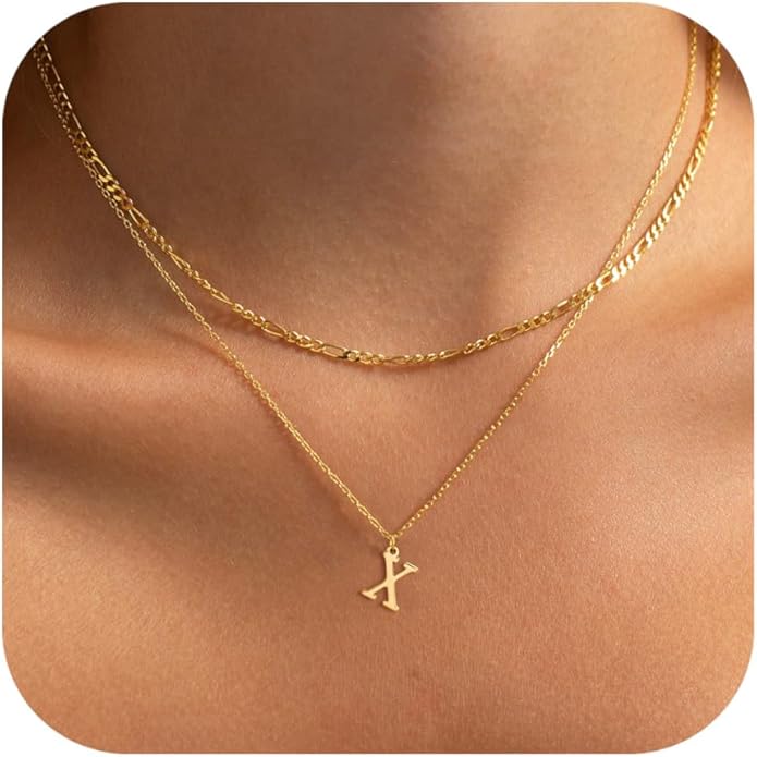 Initial Necklaces for Women Dainty Gold Silver Layered Letter Pendant Necklace Cute Figaro Chain Choker Necklace Personalized Trendy Stuff Jewelry Stack Gift for Women Her