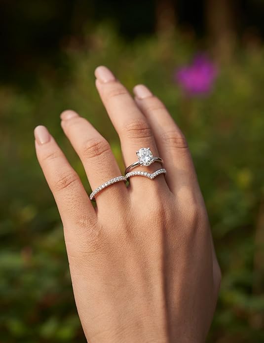 IMOLOVE Solitaire Moissanite Engagement Ring, 1CT D Color VVS1 Clarity, 925 Sterling Silver with 18K White Gold Plated, Ideal Gift for Women