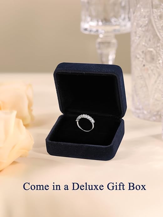 D Color VVS1 Clarity Moissanite Hand Setting Eternity Rings for Women, Solid 925 Sterling Silver Rhodium Finish, Stackable Ring, Wedding Birthday Valentines Anniversary Mothers Day Ideal Gift for Her