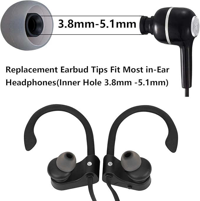 Silicone Replacement Earbud Tips Earbud Covers Fit for in-Ear Headphones (Inner Hole 3.8mm -5.1mm) Earbud Replacement Tips Ear Tips 9 Pairs