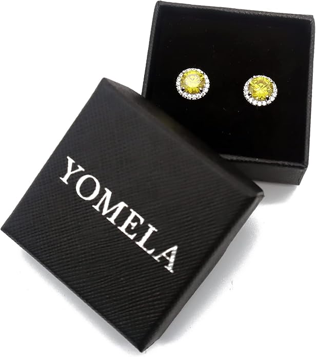 YOMELA Cubic Zirconia Earrings Studs, Halo CZ Birthstone Simulated Diamond Stud Earrings for Women