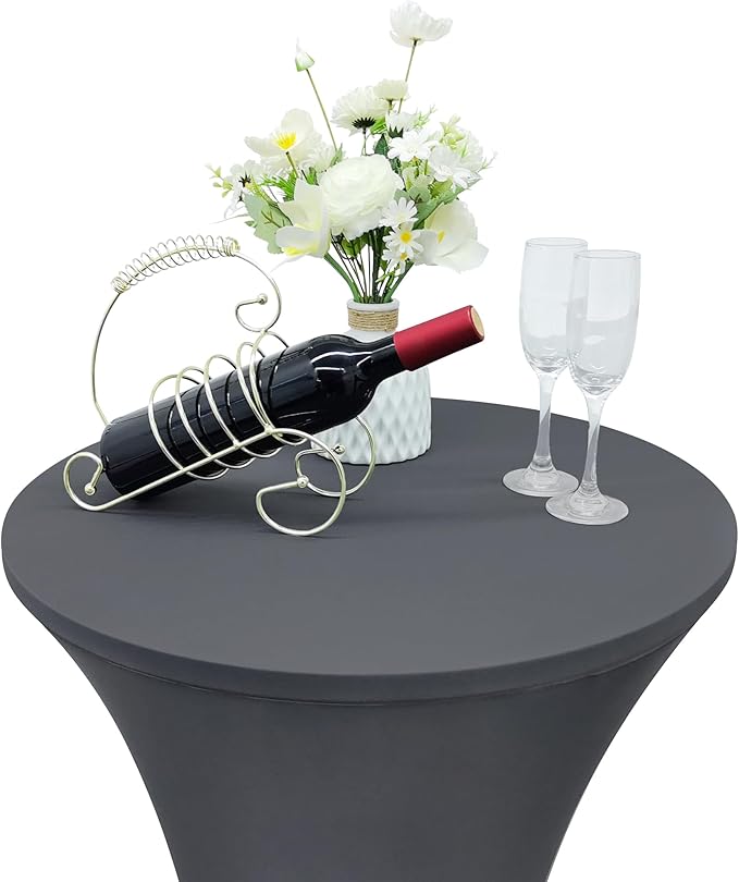 24x43 Inch Round Fitted Cocktail Table Cover Grey Spandex Cocktail Table Cloth Highboy Fitted Tablecloth High Top Table Cloths for Party Pub Banquet Bistro