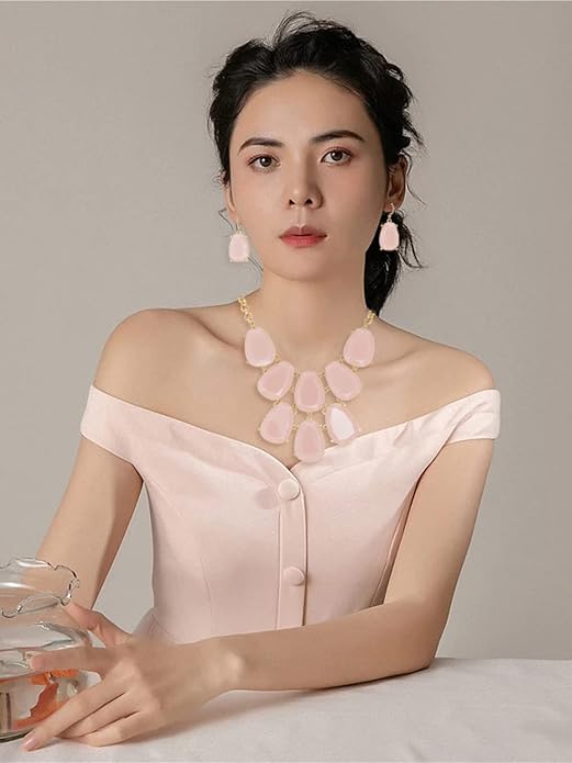 Firstmeet Chunky Bubble Statement Collar Necklace with Earrings for Women