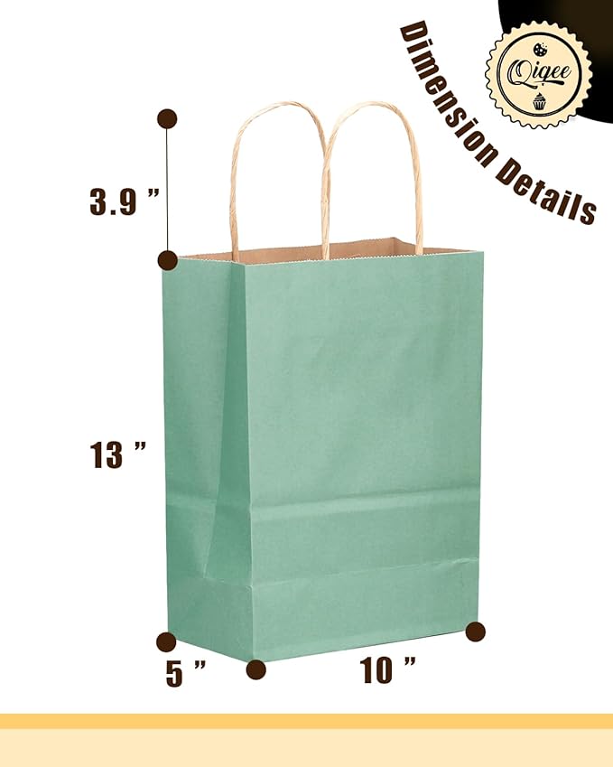 qiqee Large Kraft Paper Bags with Handles 13"x10"x5" 32 pcs Gift Paper Bag Light Blue Solid Color Bags（Large Size）