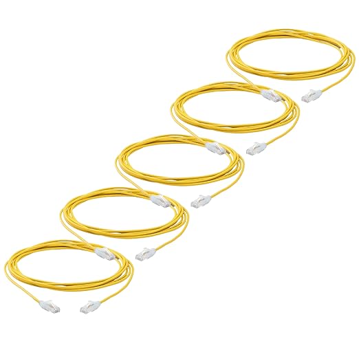 TRUECABLE Cat6 Component Rated Patch Cable, Unshielded (U/UTP), 14ft, Yellow, 28AWG Solid Copper, Snagless 10G High-Speed Ethernet Cable, PoE++ 4PPoE 100W, UL Listed, RoHS-3, 5 Pack