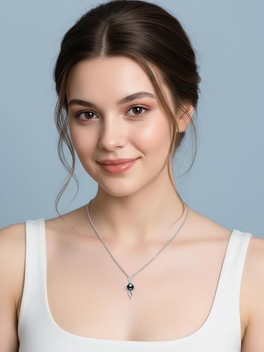 Tahitian Black Pearl 18K White Gold Plated Sterling Silver Heart/Infinity/Four Leaf Clover Pendant Necklace Jewelry Gifts for Women Wife Mom Girlfriend Wedding Birthday Anniversary Christmas