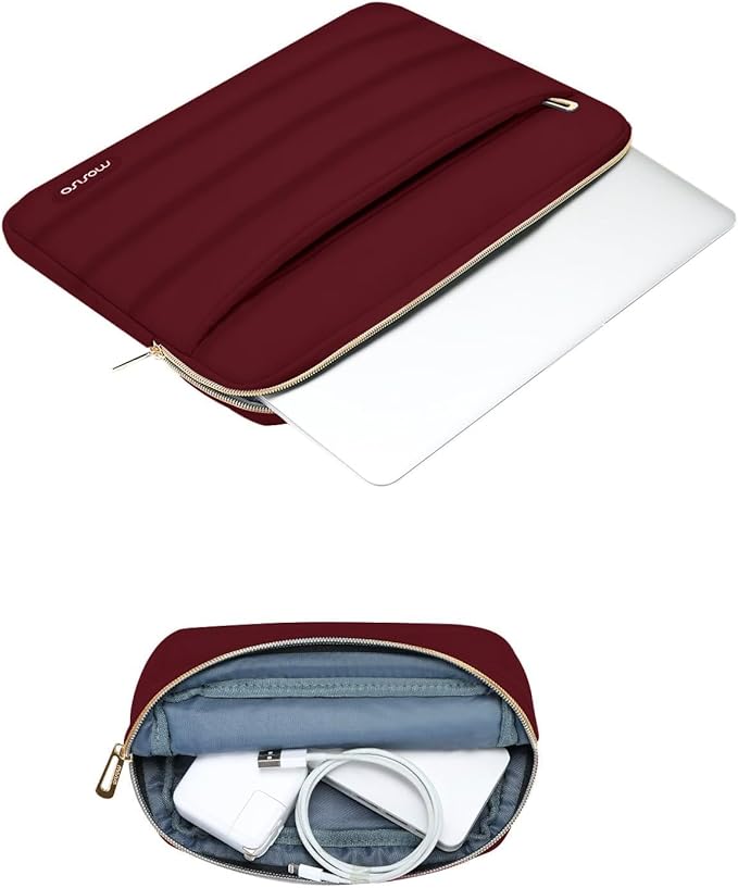 MOSISO 15-15.6 inch Laptop Case, 16 inch Puffy Laptop Sleeve Compatible with MacBook Pro 16, HP Dell ASUS Acer Toshiba Lenovo Notebook Computer, Polyester Horizontal Bag with Small Case, Red