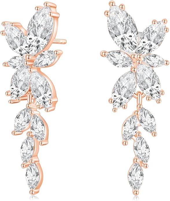 EAMTI Silver Dangle Earrings for Women Cubic Zirconia Marquise Bridal Wedding Earrings 925 Sterling Silver Post Engagement Earring