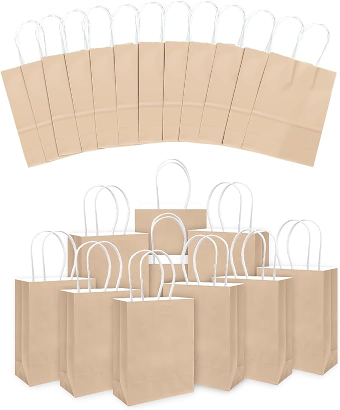 qiqee 30PCS Medium Gift Bag with Handles Bulk 11"x5"x8" Gift Bags Almond Yellow Bags Multiple Uses (Medium Size)
