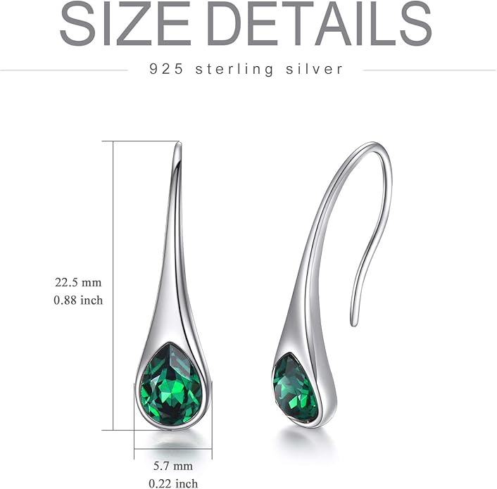 925 Sterling Silver Small Pear-Shaped Modern Style Hook Earrings with Crystals from Austria
