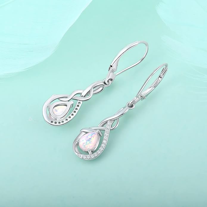 Starchenie Infinity Dangle Drop Earrings Sterling Silver Leverback Earrings Gemstones Twisted Jewelry