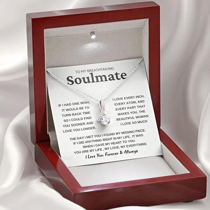 To My Beautiful Soulmate Necklace For Women, Necklace For Wife From Husband, Girlfriend Necklace From Boyfriend, Wife Birthday Gifts From Husband, Gifts Boxes For Women, Soulmate Necklace For Her