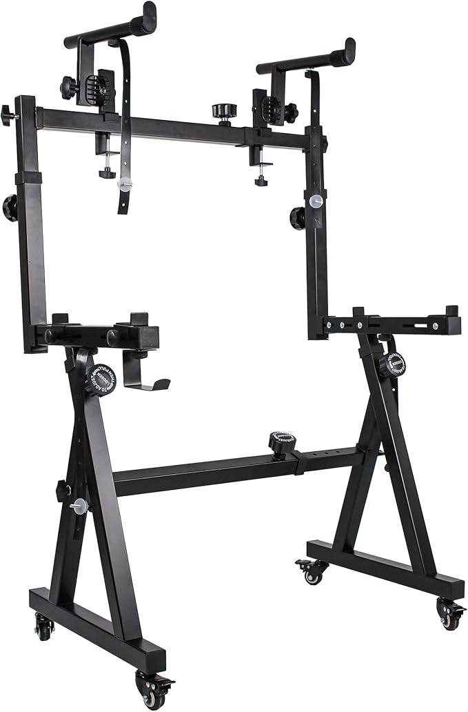 Dual Piano Keyboard Stand with 2nd Tier - Z Style Adjustable and Portable 2 Tier Heavy Duty Music Stand for Synths and Electric Digital Keyboards - Fits 54 61 88 Key Pianos