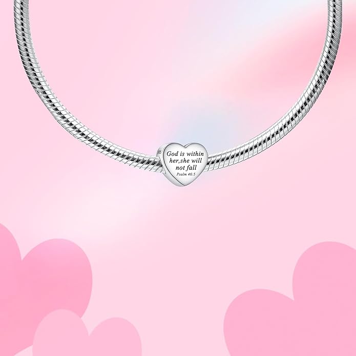 Bible Family Mom Wife Love Heart Dangle Charm 925 Sterling Silver Charms fits Bracelets and Necklace Pendant Bead Charms Jewelry Present for Women Family Friends